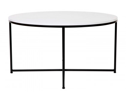 BLNK Hampstead Collection Modern White Marble Finish Accent Coffee Table - Matte Black