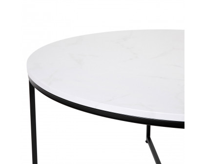 BLNK Hampstead Collection Modern White Marble Finish Accent Coffee Table - Matte Black