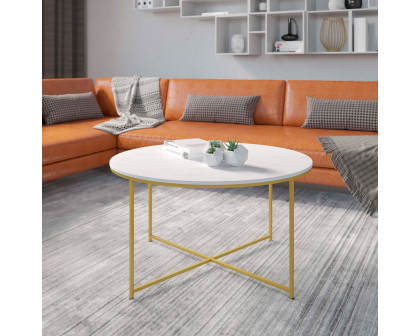 BLNK Hampstead Collection Modern White Marble Finish Accent Coffee Table