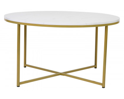 BLNK Hampstead Collection Modern White Marble Finish Accent Coffee Table - Brushed Gold