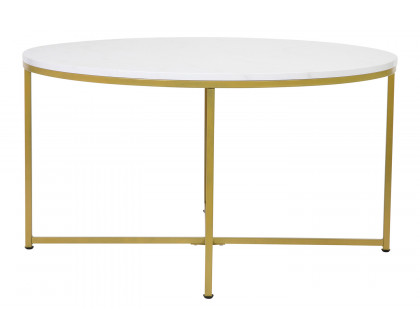 BLNK Hampstead Collection Modern White Marble Finish Accent Coffee Table - Brushed Gold