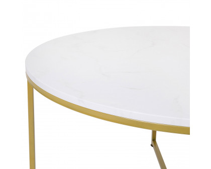 BLNK Hampstead Collection Modern White Marble Finish Accent Coffee Table - Brushed Gold