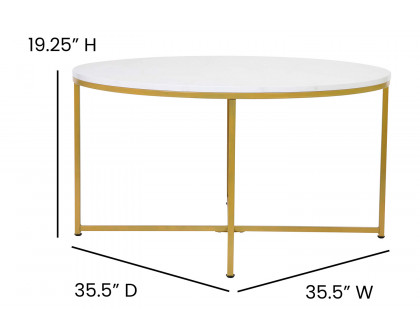 BLNK Hampstead Collection Modern White Marble Finish Accent Coffee Table - Brushed Gold