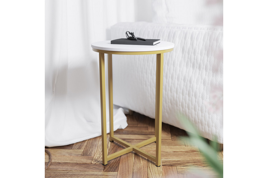 BLNK™ Hampstead Collection Modern End Table with White Laminate Top - Brushed Gold