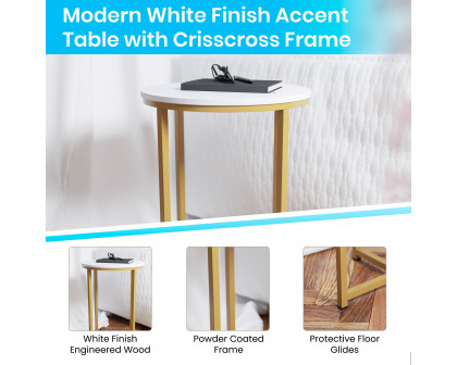 BLNK™ Hampstead Collection Modern End Table with White Laminate Top - Brushed Gold