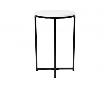 BLNK Hampstead Collection Modern End Table with White Marbled Laminate Top - Matte Black