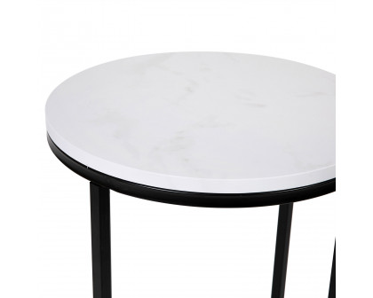 BLNK Hampstead Collection Modern End Table with White Marbled Laminate Top - Matte Black