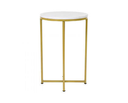 BLNK Hampstead Collection Modern End Table with White Marbled Laminate Top - Brushed Gold