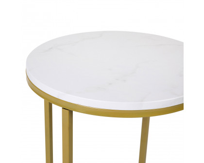 BLNK Hampstead Collection Modern End Table with White Marbled Laminate Top - Brushed Gold