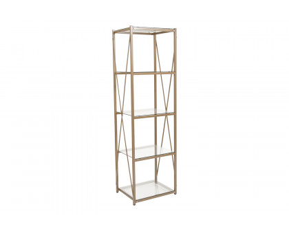 BLNK - Mar Vista Collection 4 Shelf Cross Brace Glass Bookcase in Matte Gold