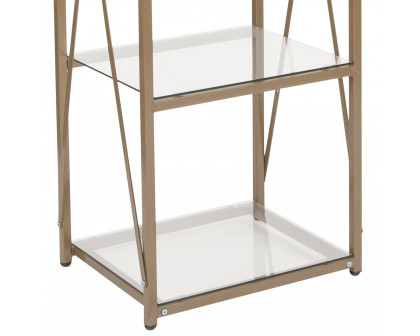 BLNK - Mar Vista Collection 4 Shelf Cross Brace Glass Bookcase in Matte Gold