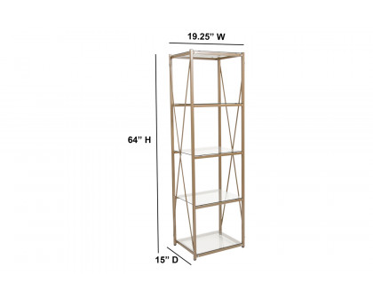 BLNK - Mar Vista Collection 4 Shelf Cross Brace Glass Bookcase in Matte Gold