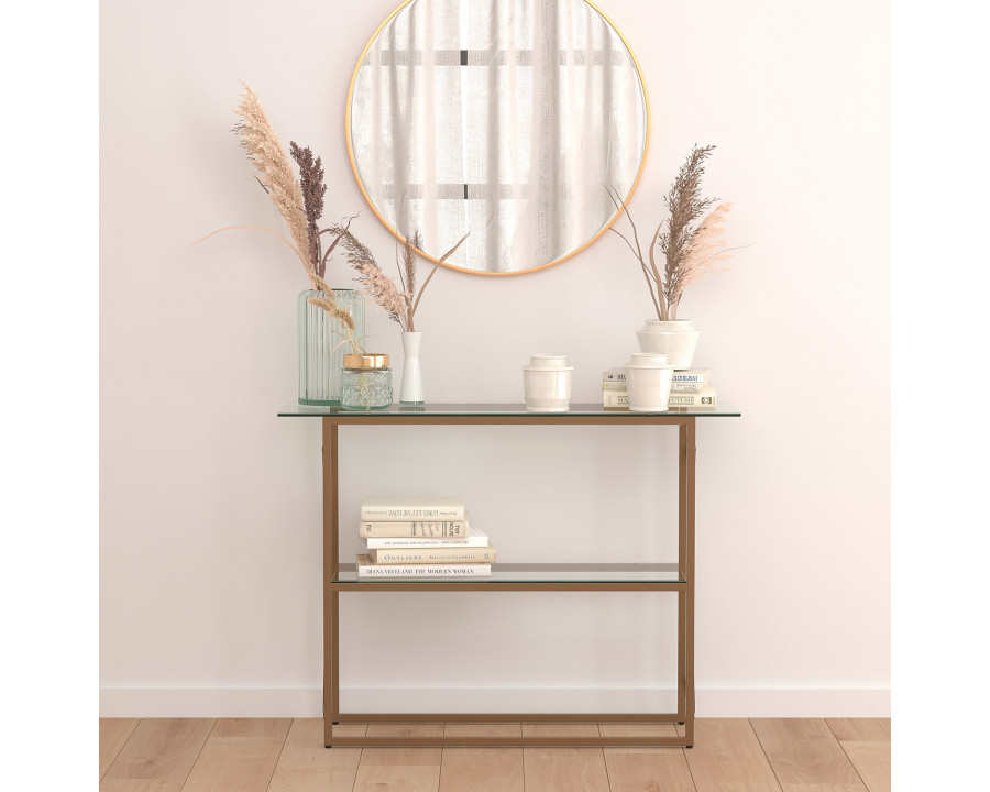 BLNK Mar Vista Collection Glass Console Table with Matte Gold Frame