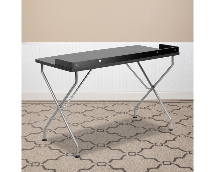 BLNK - Computer Desk with Raised Border and Silver Metal Frame