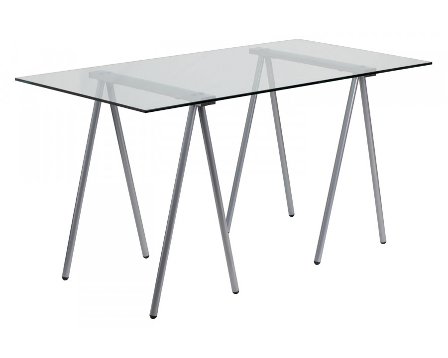 BLNK - Glass Computer Desk with Silver Metal Frame