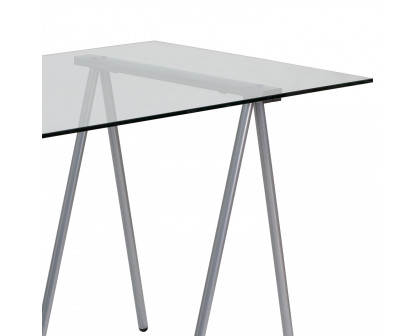 BLNK - Glass Computer Desk with Silver Metal Frame