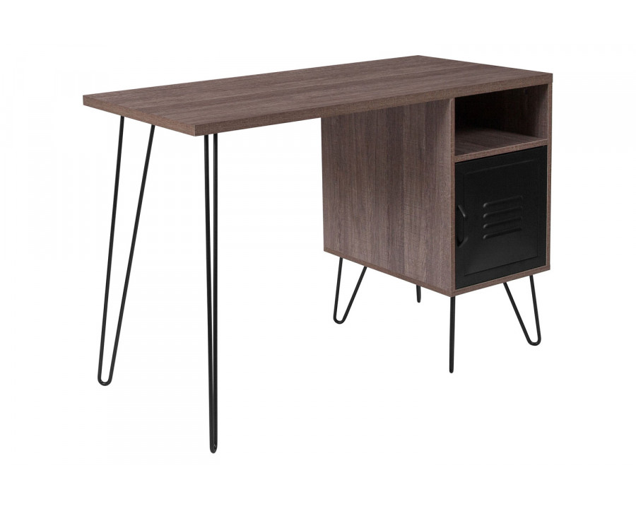 BLNK - Woodridge Collection Rustic Wood Grain Finish Computer Desk with Metal Cabinet Door and Black Metal Legs