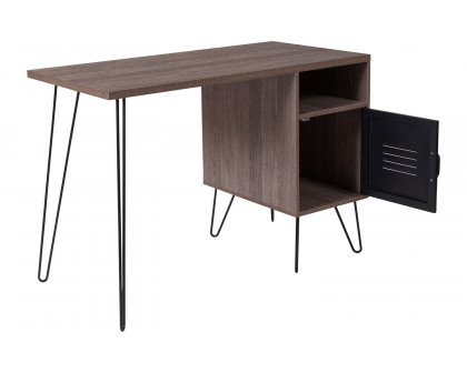 BLNK - Woodridge Collection Rustic Wood Grain Finish Computer Desk with Metal Cabinet Door and Black Metal Legs