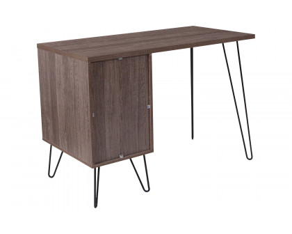 BLNK - Woodridge Collection Rustic Wood Grain Finish Computer Desk with Metal Cabinet Door and Black Metal Legs