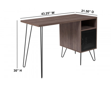 BLNK - Woodridge Collection Rustic Wood Grain Finish Computer Desk with Metal Cabinet Door and Black Metal Legs