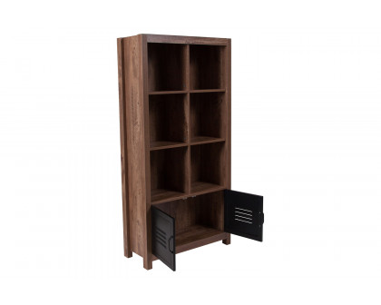 BLNK - New Lancaster Collection 6 Cube Storage Organizer Bookcase with Metal Cabinet Doors in Crosscut Oak Wood Grain Finish