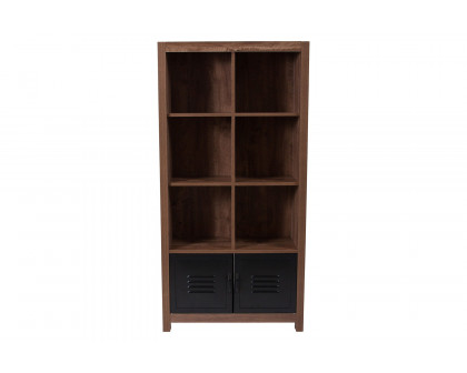 BLNK - New Lancaster Collection 6 Cube Storage Organizer Bookcase with Metal Cabinet Doors in Crosscut Oak Wood Grain Finish