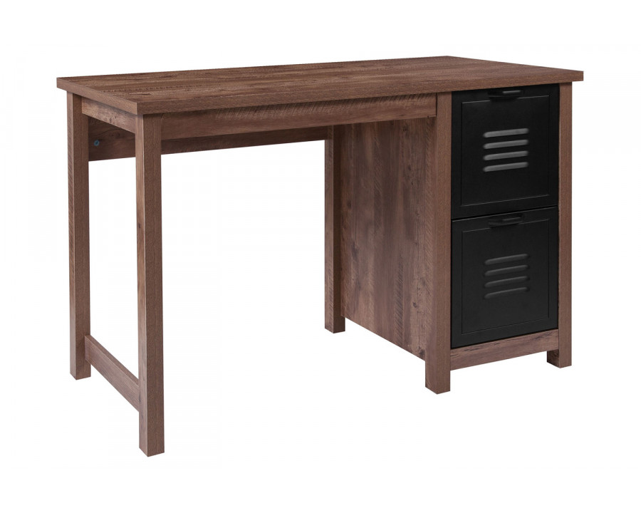 BLNK - New Lancaster Collection Crosscut Oak Wood Grain Finish Computer Desk with Metal Drawers