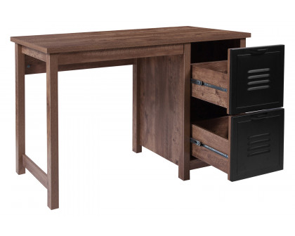 BLNK - New Lancaster Collection Crosscut Oak Wood Grain Finish Computer Desk with Metal Drawers