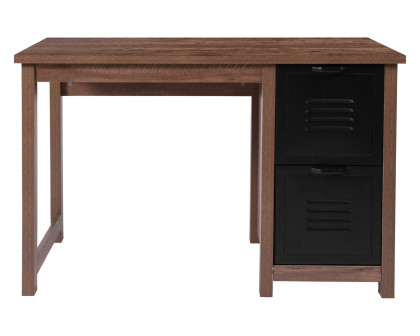 BLNK - New Lancaster Collection Crosscut Oak Wood Grain Finish Computer Desk with Metal Drawers