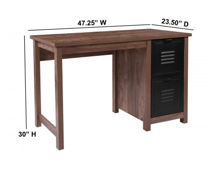 BLNK - New Lancaster Collection Crosscut Oak Wood Grain Finish Computer Desk with Metal Drawers