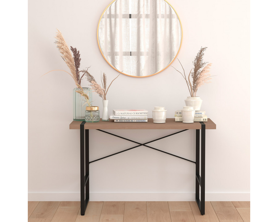 BLNK - Hanover Park Rustic Wood Grain Finish Console Table with Black Metal Frame