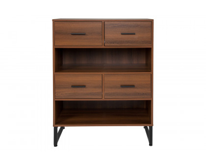 BLNK - Lincoln Collection 2 Shelf Display Bookcase with Four Drawers in Rustic Wood Grain Finish