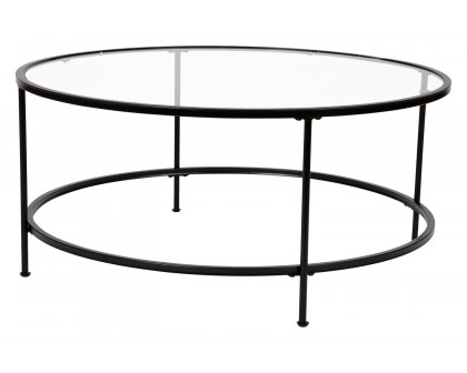 BLNK Astoria Collection Round Modern Clear Glass Coffee Table - Matte Black