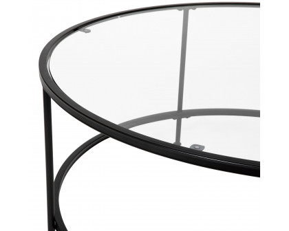 BLNK Astoria Collection Round Modern Clear Glass Coffee Table - Matte Black