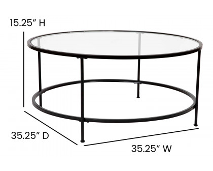 BLNK Astoria Collection Round Modern Clear Glass Coffee Table - Matte Black