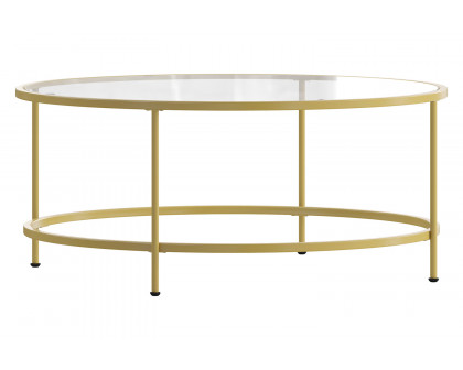 BLNK Astoria Collection Round Modern Clear Glass Coffee Table - Brushed Gold