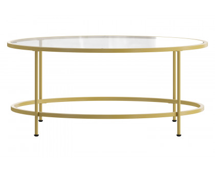 BLNK Astoria Collection Round Modern Clear Glass Coffee Table - Brushed Gold