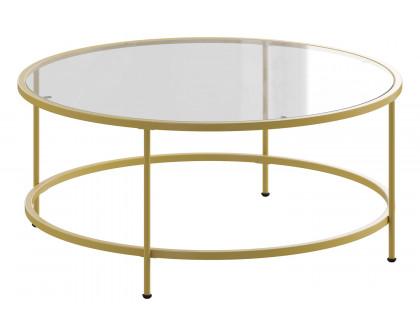 BLNK Astoria Collection Round Modern Clear Glass Coffee Table - Brushed Gold