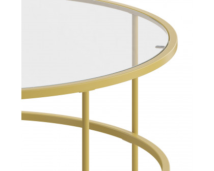 BLNK Astoria Collection Round Modern Clear Glass Coffee Table - Brushed Gold