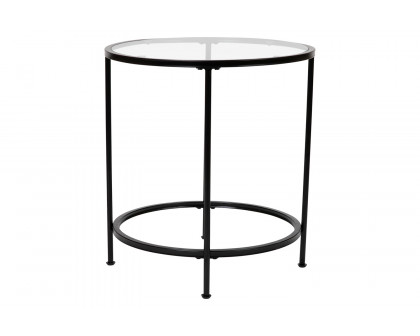 BLNK Astoria Collection Round Modern Clear Glass End Table - Matte Black