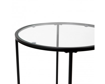 BLNK Astoria Collection Round Modern Clear Glass End Table - Matte Black