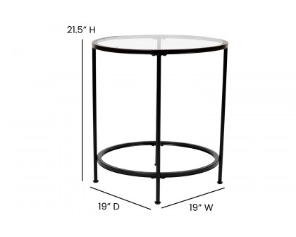 BLNK Astoria Collection Round Modern Clear Glass End Table - Matte Black