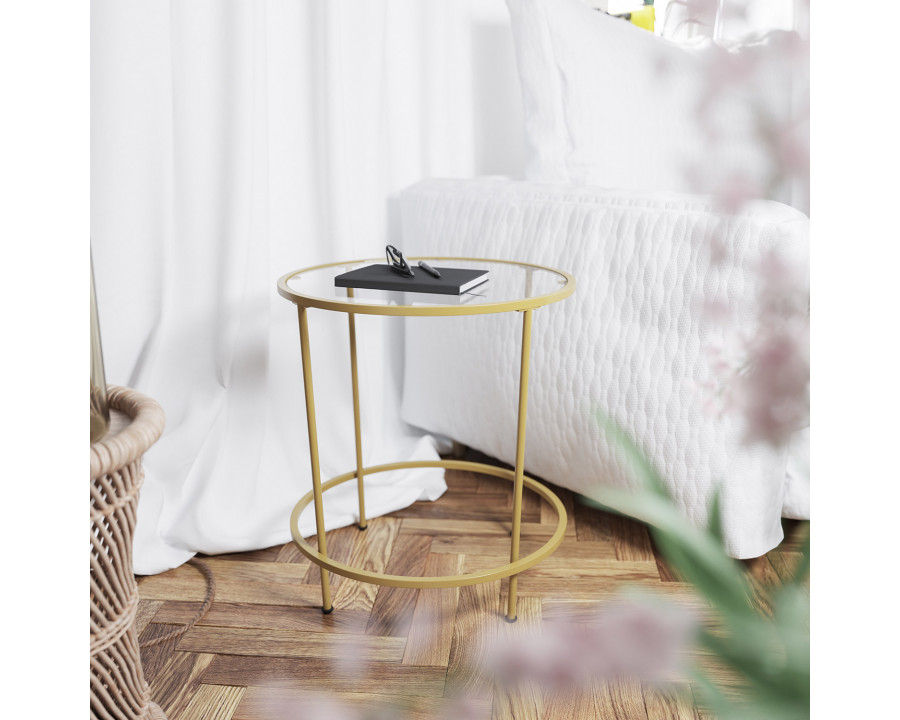 BLNK Astoria Collection Round Modern Clear Glass End Table - Gold