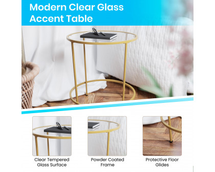 BLNK Astoria Collection Round Modern Clear Glass End Table - Gold