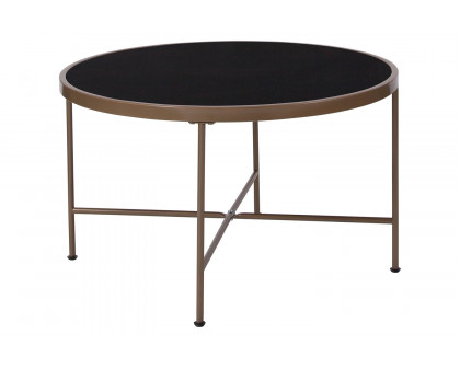 BLNK - Chelsea Collection Black Glass Coffee Table with Matte Gold Frame