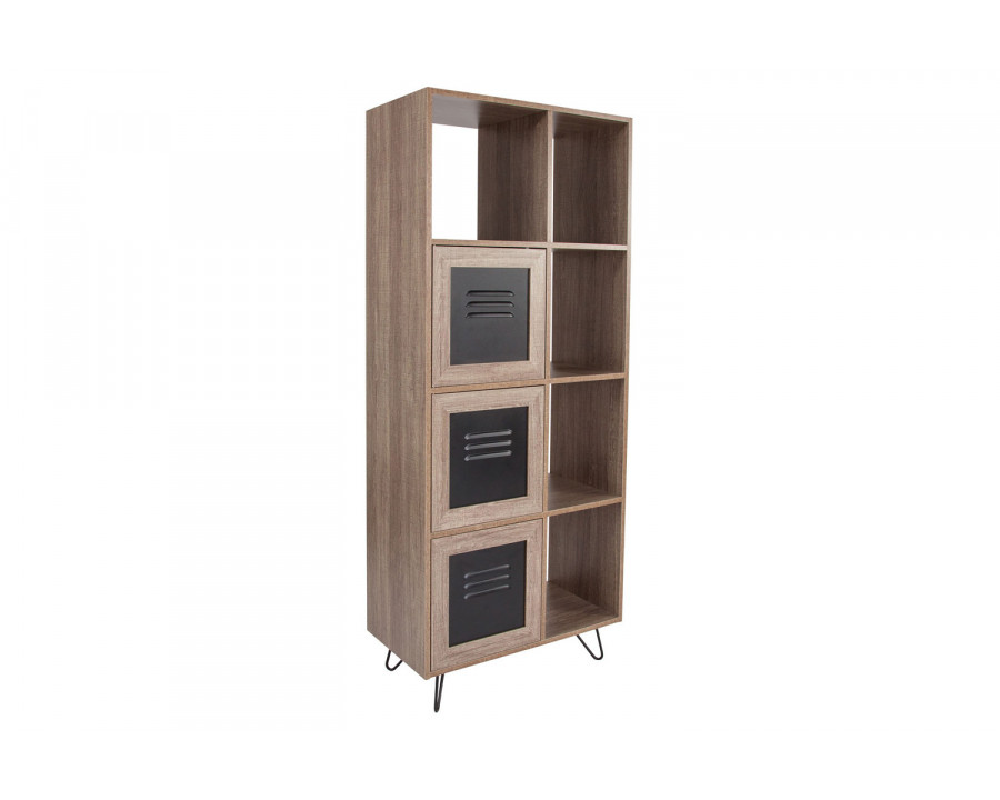 BLNK - Woodridge Collection 5 Cube Storage Organizer Bookcase with Metal Cabinet Doors in Rustic Wood Grain Finish