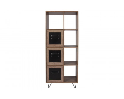 BLNK - Woodridge Collection 5 Cube Storage Organizer Bookcase with Metal Cabinet Doors in Rustic Wood Grain Finish