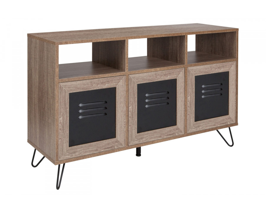 BLNK - Woodridge Collection 3 Shelf Storage Console/Cabinet with Metal Doors in Rustic Wood Grain Finish