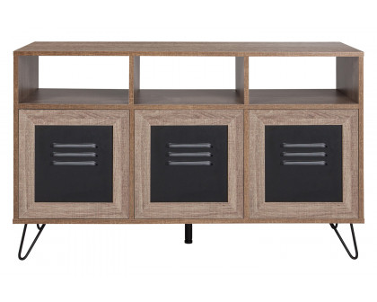 BLNK - Woodridge Collection 3 Shelf Storage Console/Cabinet with Metal Doors in Rustic Wood Grain Finish