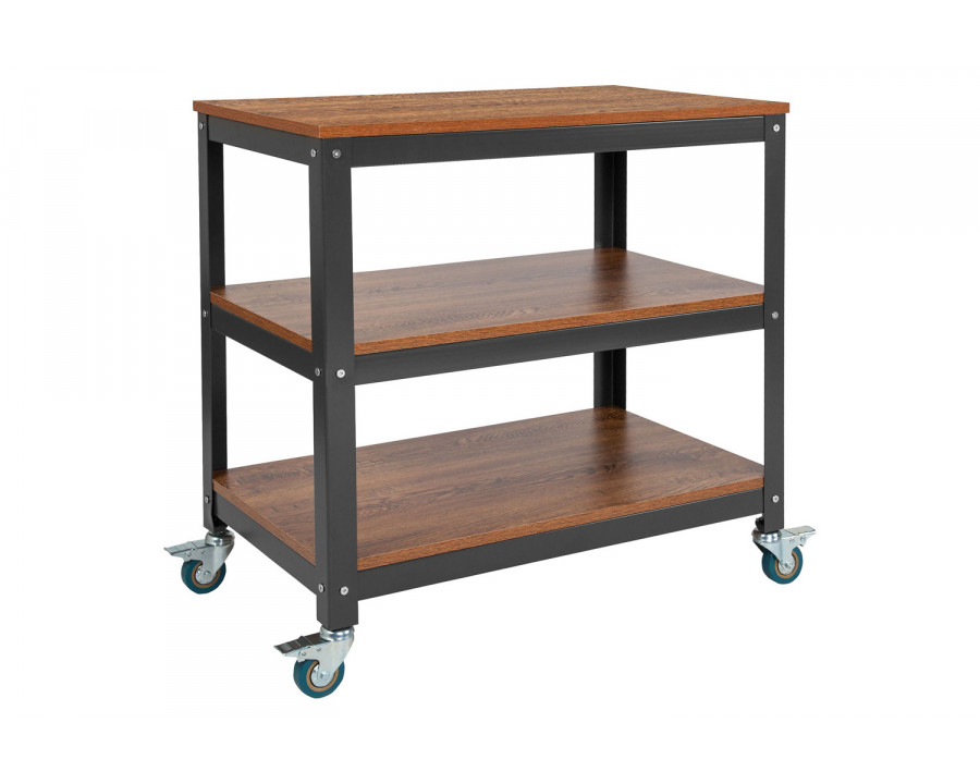 BLNK - Livingston Collection Rolling Storage Cart with Metal Wheels in Brown Oak Wood Grain Finish